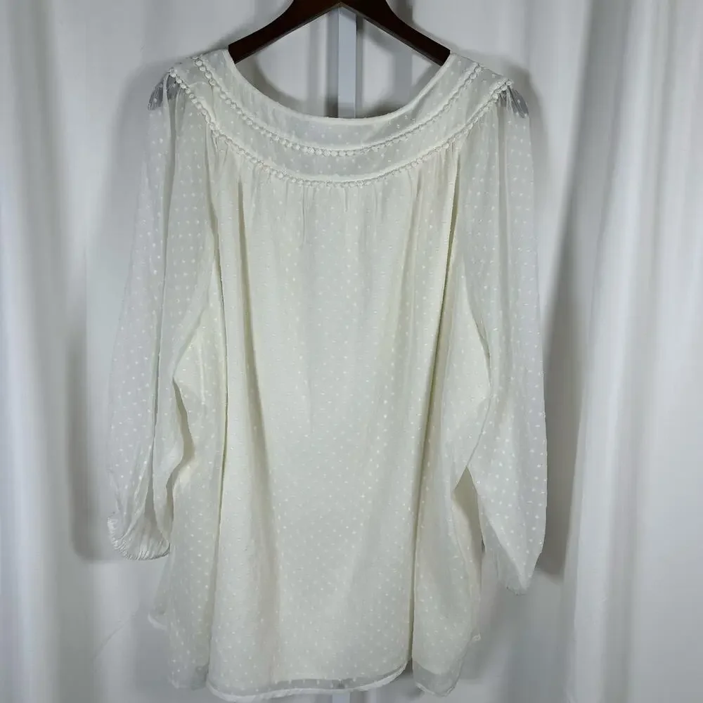 Loft‎ Plus Cream Swiss Dot Sheer Lined Blouse 26W Peasant Boho Cottage Preppy - Picture 5 of 8